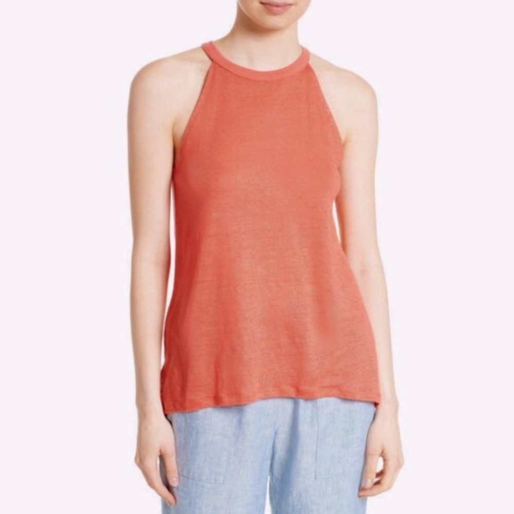 NWOT Joie 100% Linen Odelia Tank Coral Salmon Jersey Sleeveless Halter Neck M